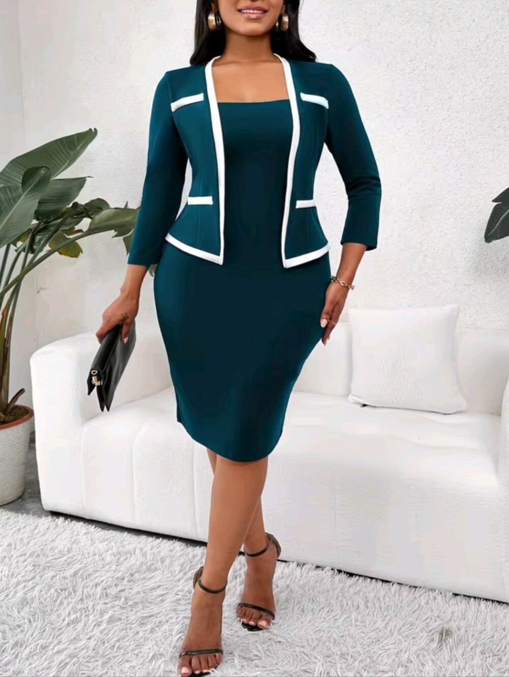Women's 3/4 Sleeve Color Block Office Work wear